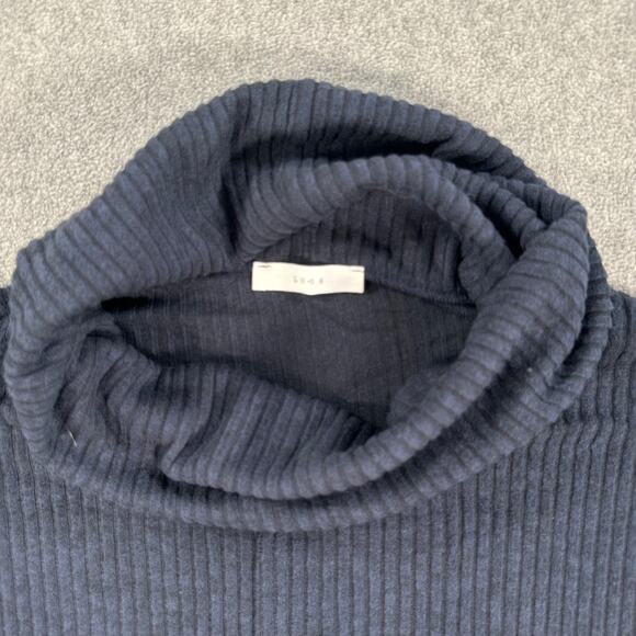 Lush Ribbed Turtleneck Top Women's X-Small Oversized Navy Blue Pullover Soft - Picture 3 of 7